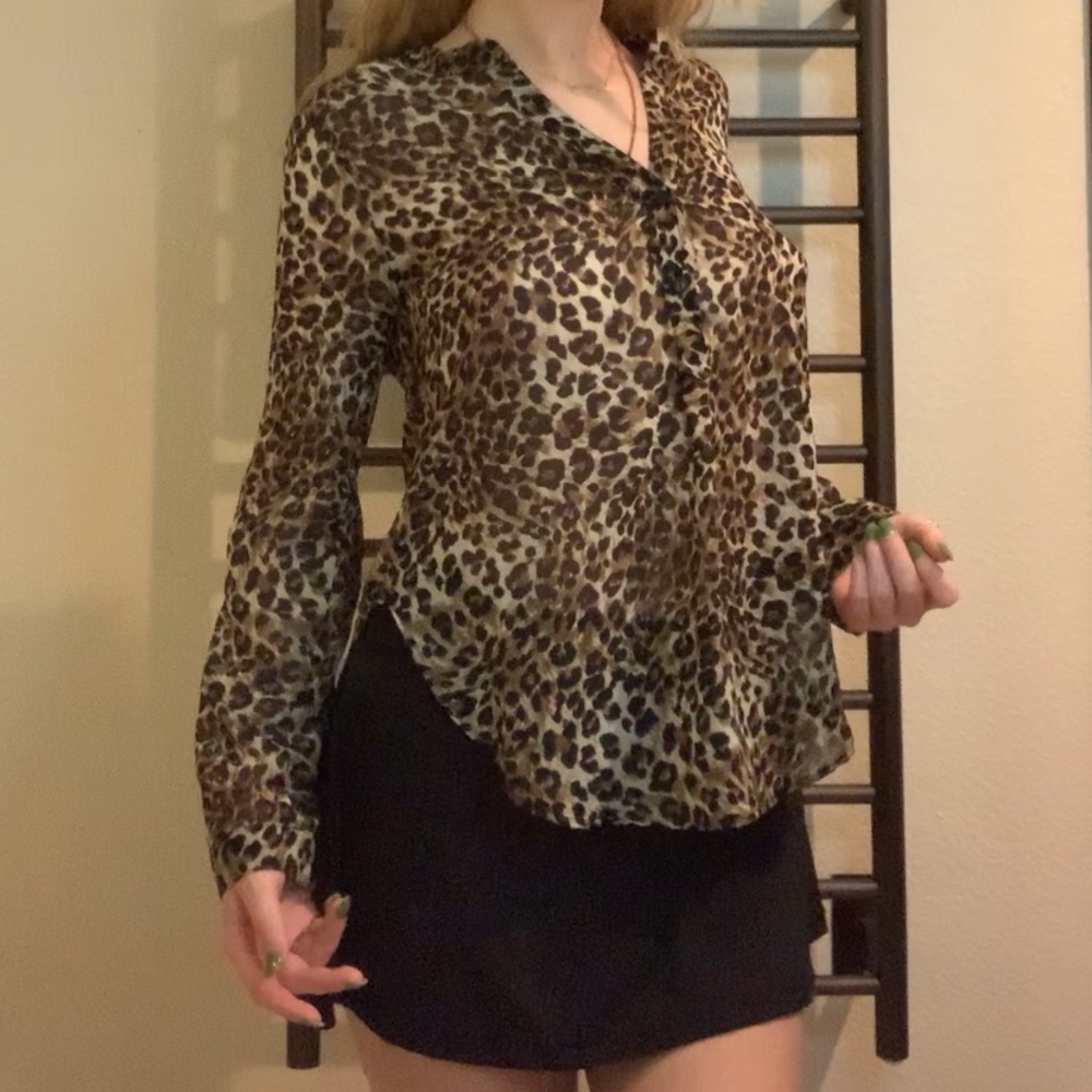 Burnout Half Button-up Cheetah Blouse